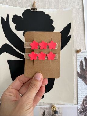 Velvet and leather flower hair clips set set of 2